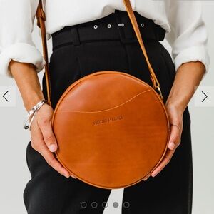 Portland Leather circle crossbody large in ‘honey’ genuine leather NWOT